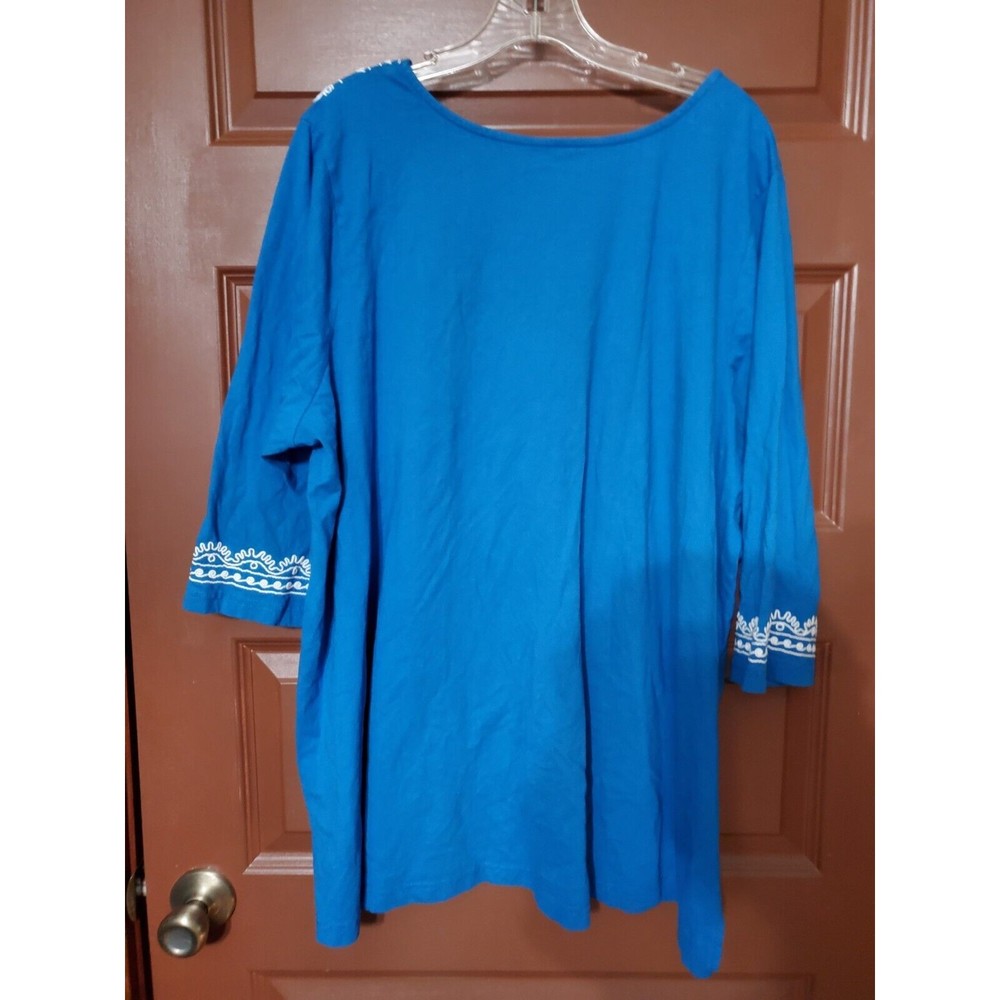 Woman Within Top Women Plus Size 2XL 26/28 Blue Embroidery Tunic - Picture 5 of 5